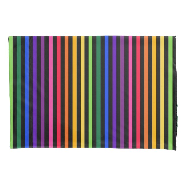 Funda De Cojín Arcoiris y rayas negras (Anverso)