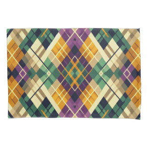 Funda De Cojín Argyle Mardi Gras verde púrpura amarillo