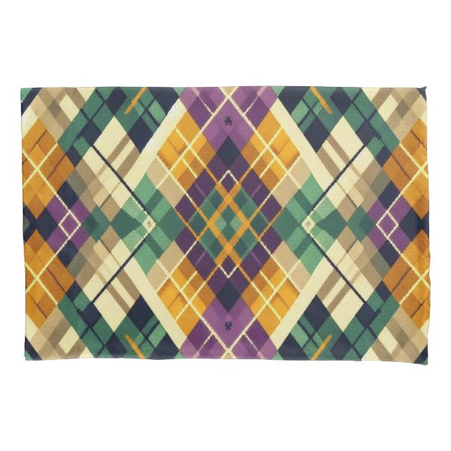 Funda De Cojín Argyle Mardi Gras verde púrpura amarillo (Anverso)