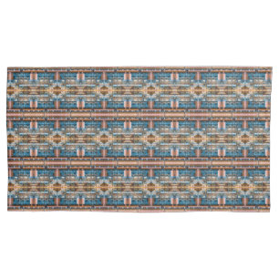 Funda De Cojín Arquitectura industrial azul óxido pequeño patrón