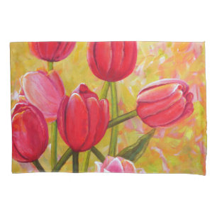 Funda De Cojín Arreglo de tulipanes rosados y rojos