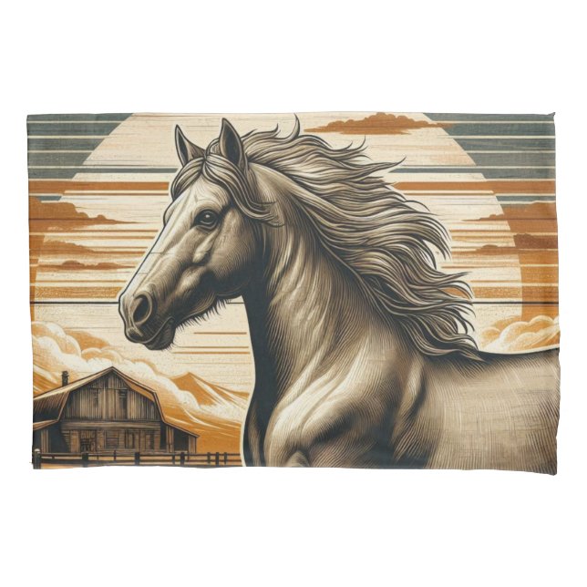 Funda De Cojín Arroz/caballo vintage/occidente (Anverso)