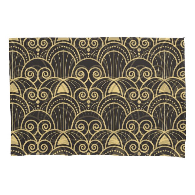 Funda De Cojín Art Deco: Baldosas Geométricas de Oro. (Anverso)