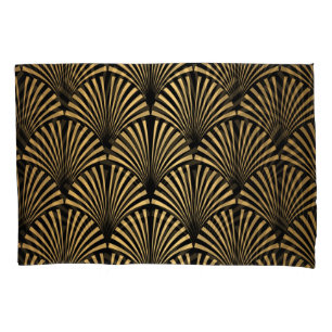 Funda De Cojín Art Deco: Escala de oro negro.