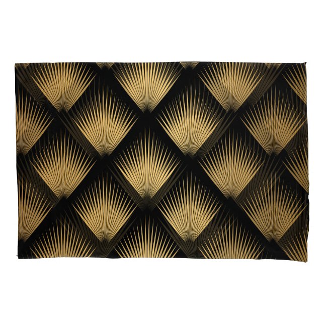 Funda De Cojín Art Deco, patrón oro negro. (Anverso)