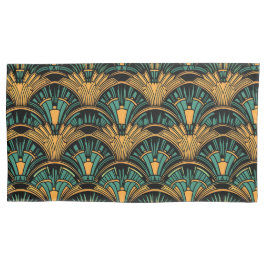 Funda De Cojín Art Deco verde azulado y dorado