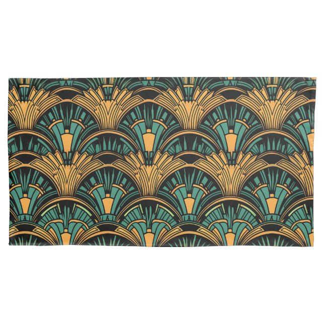 Funda De Cojín Art Deco verde azulado y dorado (Anverso-izquierdo)