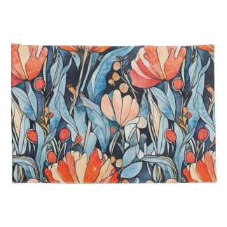 Funda De Cojín Art Nouveau Floral Color azul rojo