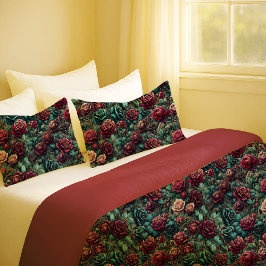 Funda De Cojín Art Nouveau Rose Teal Gold Floral Pillowcase