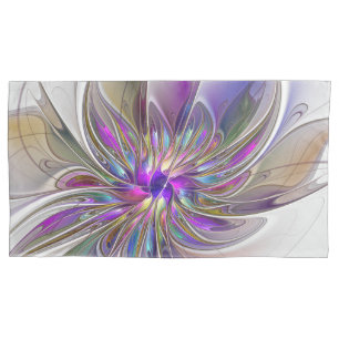 Funda De Cojín Arte abstracto fractal de flores enérgico y colori