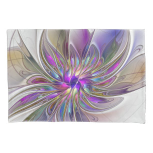 Funda De Cojín Arte abstracto fractal de flores enérgico y colori