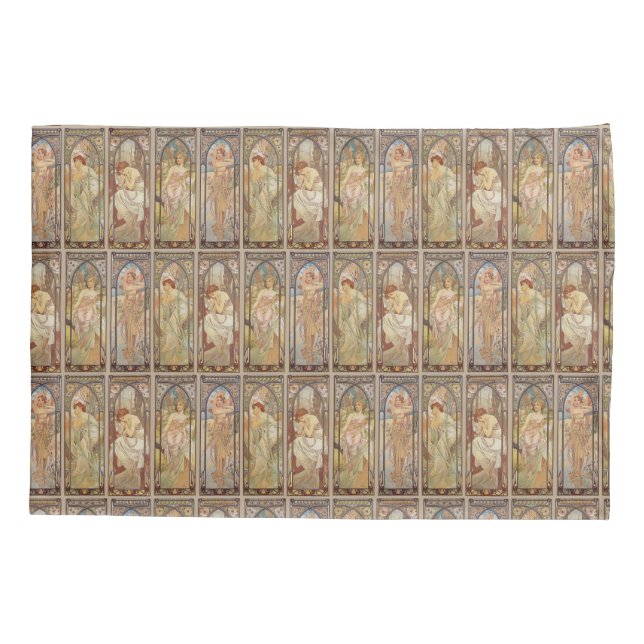 Funda De Cojín Arte Antiguo Patrón de las Horas del Día de Mucha  (Reverso)