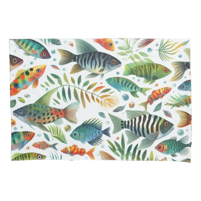 Funda De Cojín Arte colorido de peces submarinos (Anverso)
