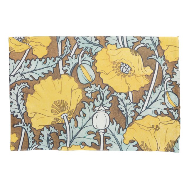 Funda De Cojín arte de amapola flor amarillo ilustracion (Anverso)