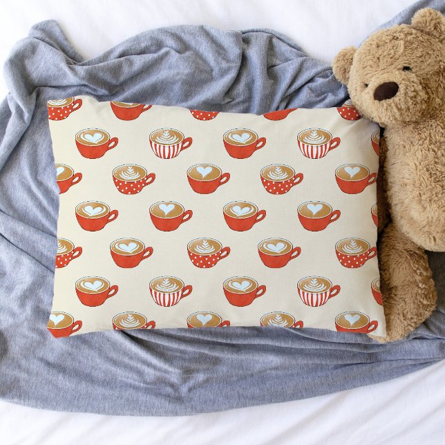 Funda De Cojín Arte de latte lindo en el patrón de tazas de café  (Red Mug Latte Art Pillowcase)