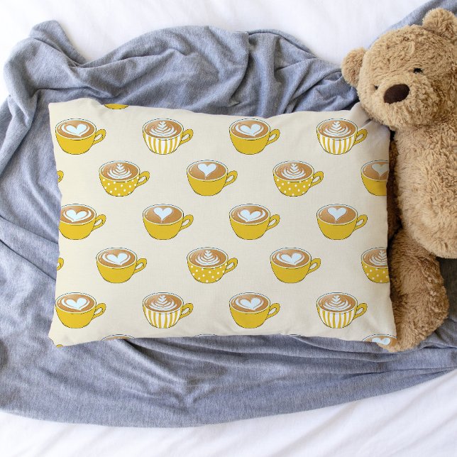 Funda De Cojín Arte de latte lindo en el patrón de tazas de café  (Yellow Latte Art Pillowcase)