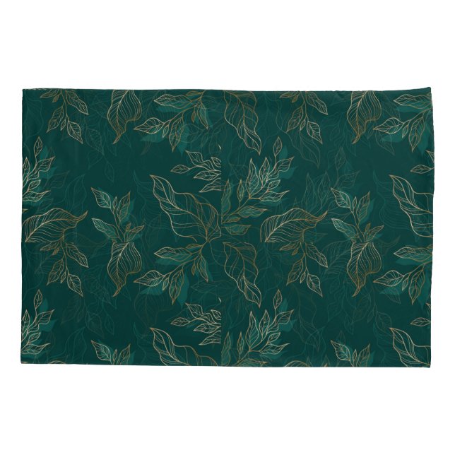 Funda De Cojín Arte de líneas trazadas a mano en hojas doradas (Reverso)