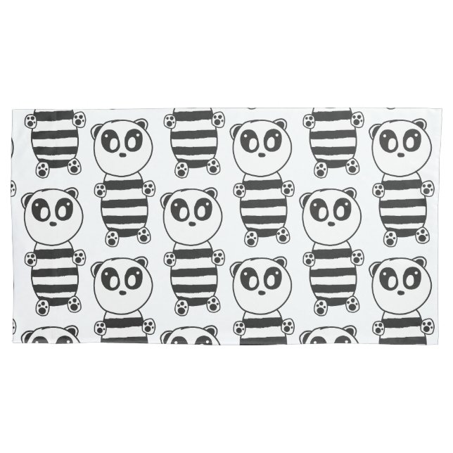 Funda De Cojín Arte de panda juguetón en blanco y negro (Anverso)