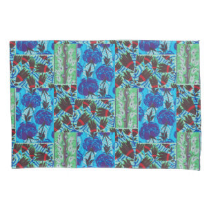 Funda De Cojín Arte floral azul y verde maximalista vibrante