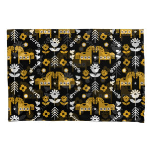 Funda De Cojín Arte folclórico escandinavo de caballos