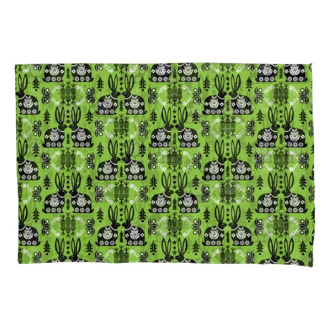 Funda De Cojín Arte folclórico nórdico escandinavo conejo (Anverso)