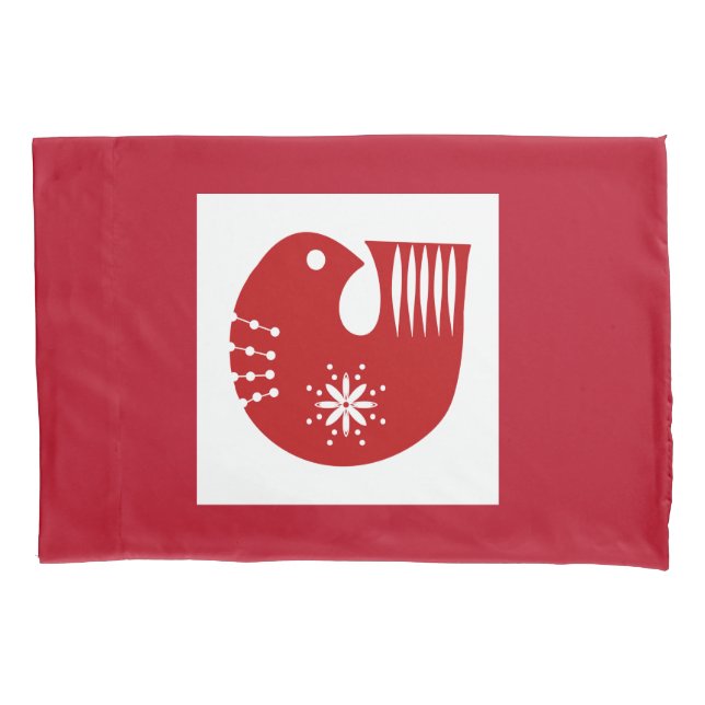 Funda De Cojín Arte folclórico Scandi Red Bird (Anverso)