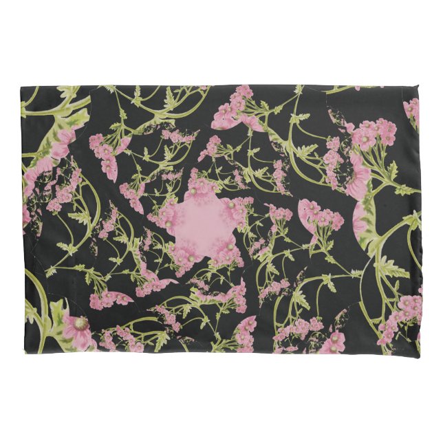 Funda De Cojín Arte fractal de Achillea rosa y negro (Anverso)