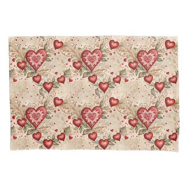 Funda De Cojín Arte Popular Corazones Rojos (Anverso)