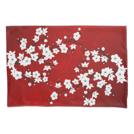 Funda De Cojín Asia Floral White Cherry Blossom Red