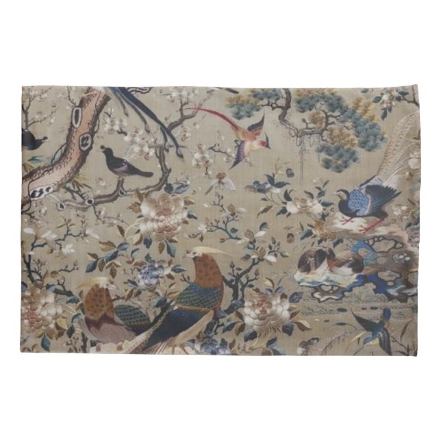 Funda De Cojín Asiático,antiguo,seda,pintura,naturaleza,aves,vint (Reverso)