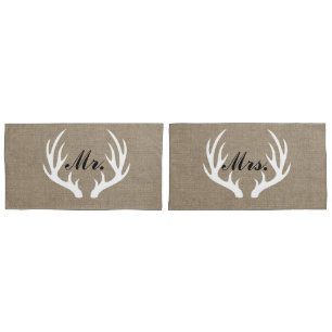 Funda De Cojín Astas blancas Sr. y señora Pillow Cases de los