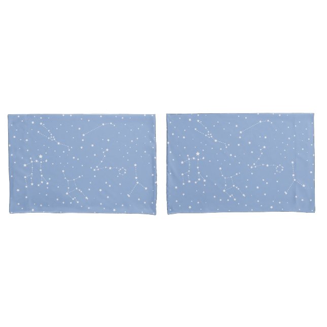 Funda De Cojín Astrología Pastel Azul Estrellas Blancas Constelac (Anverso - Set)