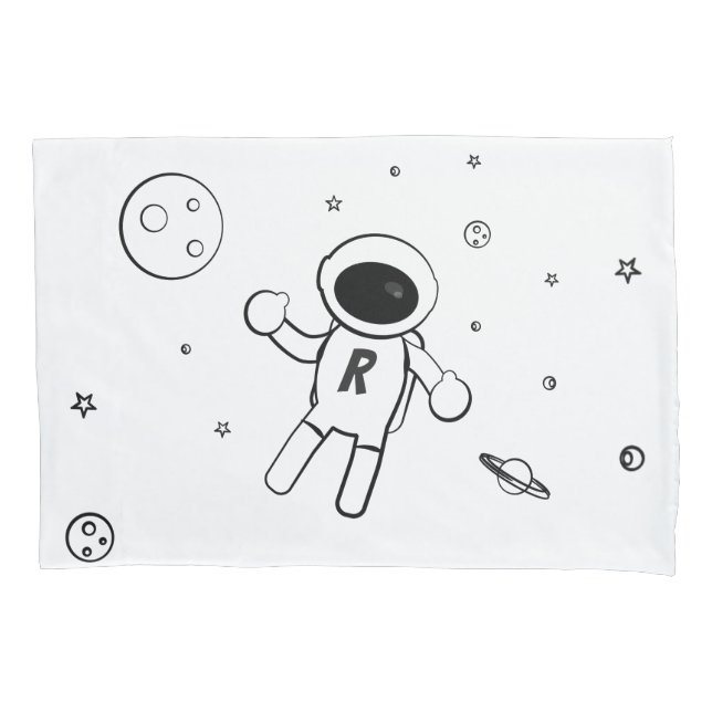 Funda De Cojín Astronauta En El Espacio - Arte Esbozado - Blanco  (Anverso)
