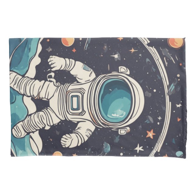 Funda De Cojín Astronauta y planetas Espacio (Anverso)