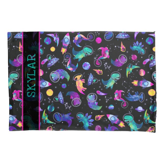 Funda De Cojín Astronautas de dinosaurios: espacio acuarela perso (Anverso)