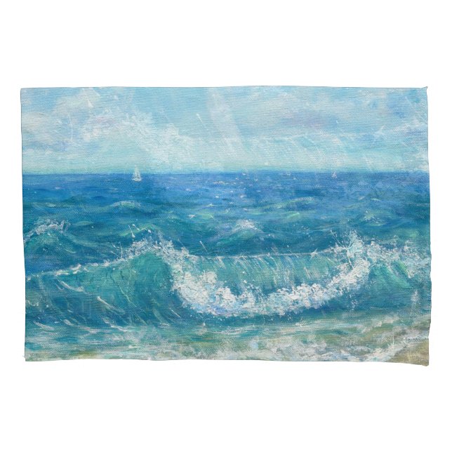 Funda De Cojín Ataque de verano, olas azules, pintura acrílica. (Anverso)