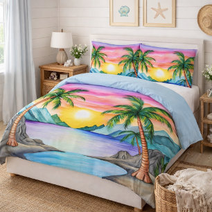Funda De Cojín Atardecer en la playa tropical de la isla