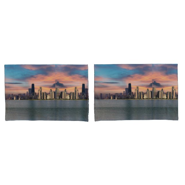 Funda De Cojín Atardecer profundo sobre Chicago (Anverso - Set)
