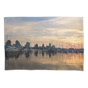 Funda De Cojín Atardecer sobre la línea aérea de Vancouver