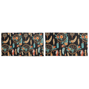 Funda De Cojín Atrapasueños oscuro floral teñido de plumas capric