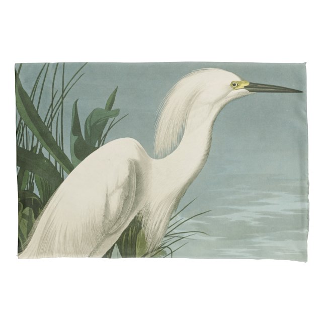 Funda De Cojín Audubon Snowy Heron White Egret Bird Birding (Anverso)