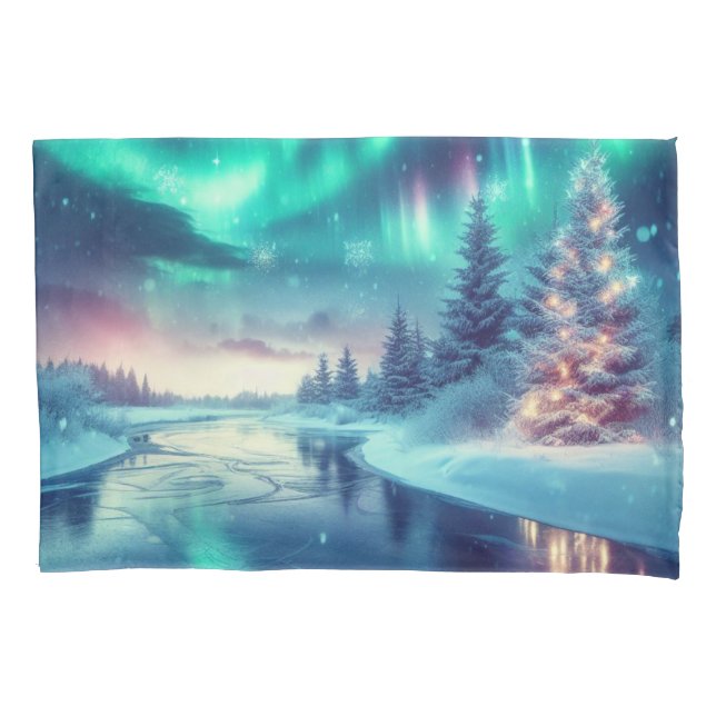 Funda De Cojín aurora borealis/invierno/Navidad Pillowcase (Anverso)