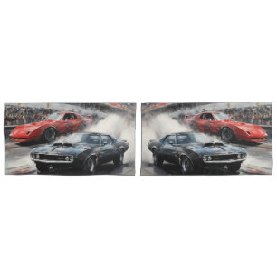 Funda De Cojín Automóviles de Músculo Rojo y Negro