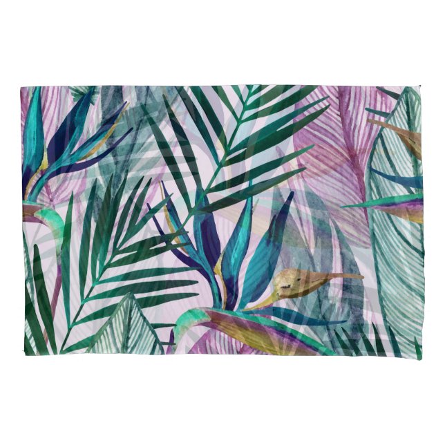 Funda De Cojín Ave del paraíso tropical, patrón acuático (Anverso)