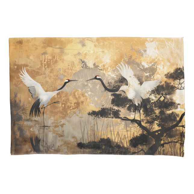 Funda De Cojín Aves de grúa japonesas (Anverso)