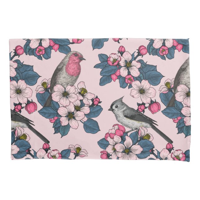 Funda De Cojín Aves y flores en rosa (Anverso-izquierdo)