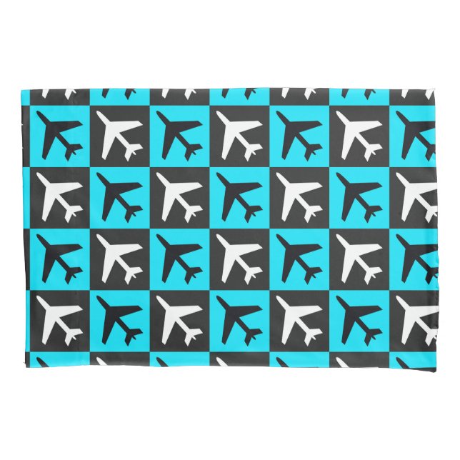 Funda De Cojín Avión de aviones de aviación geométrica azul negro (Anverso)