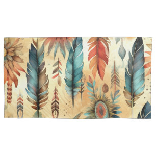 Funda De Cojín Aztec Boho Tribal Blue Fethers