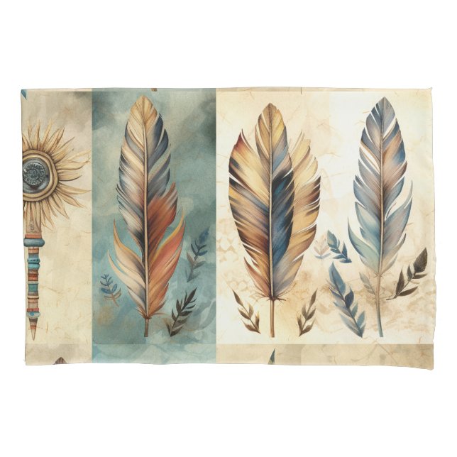Funda De Cojín Aztec Tribal Feathers Medicine Stick (Anverso-izquierdo)