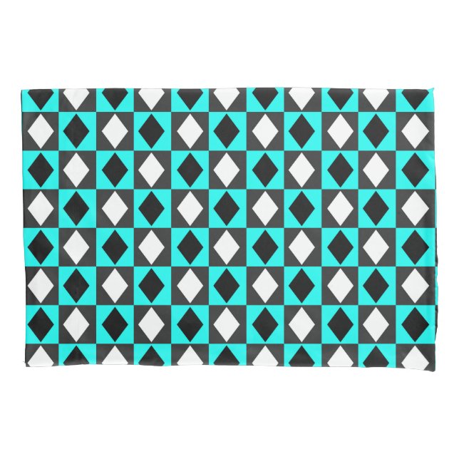 Funda De Cojín Azul blanco geométrico rhombus Diamante (Anverso)